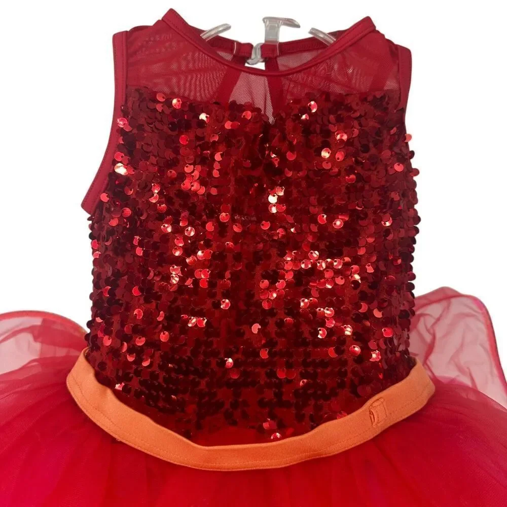 Weissman Ballet Dress Size XSC Tutu Red Sequin Pink Orange Style 14218 Dance